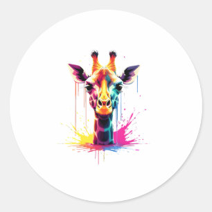 Afrikaanse dierenkunst De kleurrijke giraffe voor Ronde Sticker