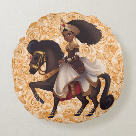 Afrikaanse Equestrian Princess Ronde Katoenen Kuss Rond Kussen (Voorkant)