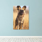 Afrikaanse gekleurde wilde hond canvas afdruk (Insitu (Houten vloer))
