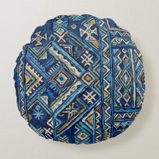 Afrikaanse Geometrische Impasto Schilderij Print | Rond Kussen