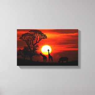 Afrikaanse Giraffe Safari Sunset Canvas schilderen Afdruk