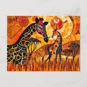 Afrikaanse giraffen en zon in tribale stijl feestdagenkaart