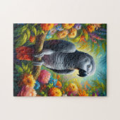 Afrikaanse grijze papegaai met kleurrijke bloemen legpuzzel (Horizontaal)