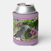 Afrikaanse grijze papegaai met orchideeën blikjeskoeler (Blikje Achterkant)
