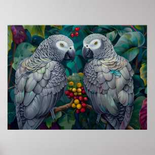 Afrikaanse Grijze Papegaaien Persimmon-Bes Duet  Poster