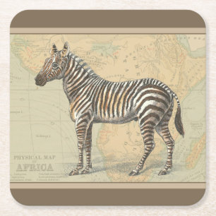 Afrikaanse kaart en een Zebra Vierkante Kartonnen Onderzetter
