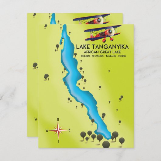 Afrikaanse kaart van het meer van Tanganyika (Voorkant / Achterkant)