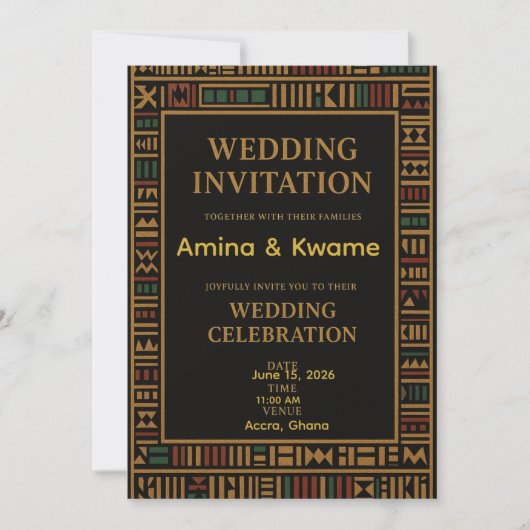 Afrikaanse Kente Gold Wedding Uitnodiging (Voorkant)