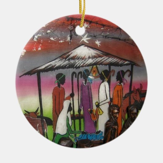 Afrikaanse kerstfeestscène keramisch ornament (Voorkant)