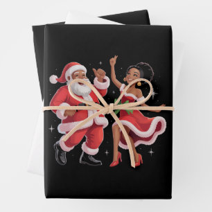 Afrikaanse Kerstman mevrouw Claus dansen Amerikaan Inpakpapier Vel