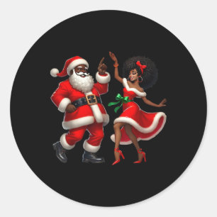 Afrikaanse Kerstman Mevrouw Claus Dansende Afro-Am Ronde Sticker