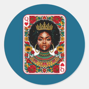 Afrikaanse koninginnenkaart melanine zwarte trots  ronde sticker