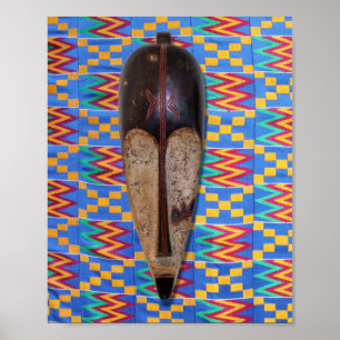 Afrikaanse kruidenmaskers Blue Yellow Kente Cloth Poster
