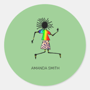 Afrikaanse Kunst, Gepersonaliseerde Gelukkige Dans Ronde Sticker