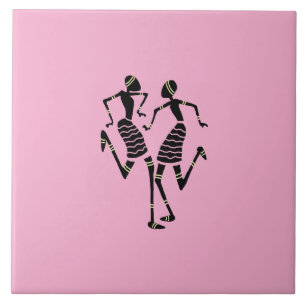 Afrikaanse kunst silhouet dansers Modern Pink Tegeltje