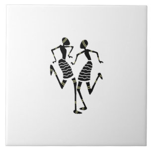 Afrikaanse kunst silhouet dansers wit tegeltje
