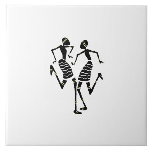 Afrikaanse kunst silhouet dansers wit tegeltje (Voorkant)