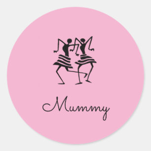 Afrikaanse kunst, silhouet viering dansers roze ronde sticker