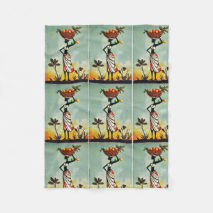 Afrikaanse kunst - Vrouw op gooit dekens, Kussens Fleece Deken