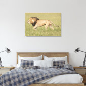 Afrikaanse leeuw in Savanna-platte canvas (Insitu (Slaapkamer))