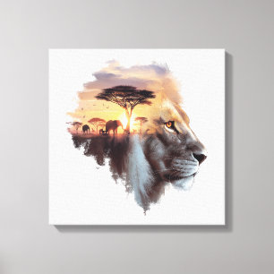 Afrikaanse leeuw zonsondergang - Wildlife Fusion A Canvas Afdruk