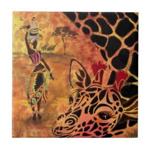 Afrikaanse meisjes en Giraffes keramische tapijtvr Tegeltje