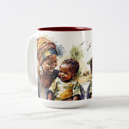 Afrikaanse moeder en Baby Mok (Voorkant links)