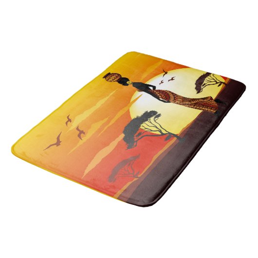 Afrikaanse mooie vrouw silhouet op Afrikaanse zonn Badmat (Gekanteld)