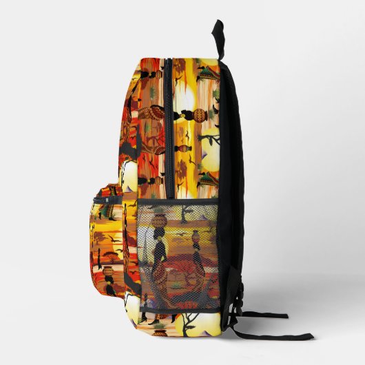 Afrikaanse mooie vrouw silhouet op Afrikaanse zonn Bedrukte Rugzak (Rechts)