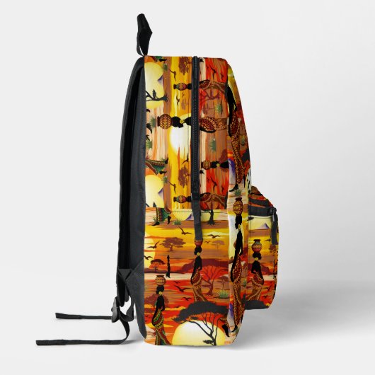 Afrikaanse mooie vrouw silhouet op Afrikaanse zonn Bedrukte Rugzak (Links)