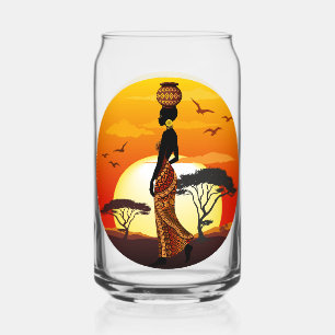 Afrikaanse mooie vrouw silhouet op Afrikaanse zonn Blikvorm Glas