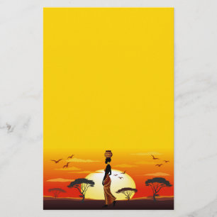 Afrikaanse mooie vrouw silhouet op Afrikaanse zonn Briefpapier