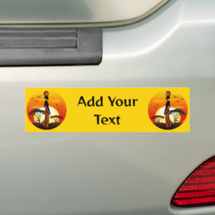 Afrikaanse mooie vrouw silhouet op Afrikaanse zonn Bumpersticker