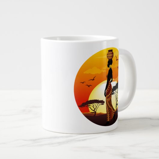 Afrikaanse mooie vrouw silhouet op Afrikaanse zonn Extra Grote Beker (Voorkant rechts)