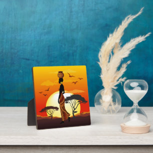 Afrikaanse mooie vrouw silhouet op Afrikaanse zonn Fotoplaat