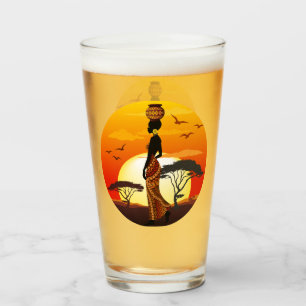 Afrikaanse mooie vrouw silhouet op Afrikaanse zonn Glas