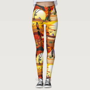 Afrikaanse mooie vrouw silhouet op Afrikaanse zonn Leggings
