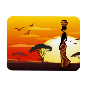 Afrikaanse mooie vrouw silhouet op Afrikaanse zonn Magneet