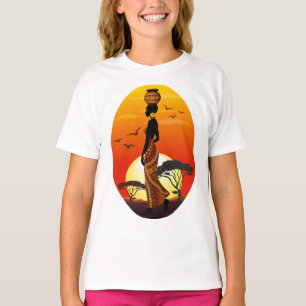 Afrikaanse mooie vrouw silhouet op Afrikaanse zonn T-shirt