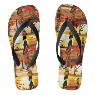 Afrikaanse mooie vrouw silhouet op Afrikaanse zonn Teenslippers