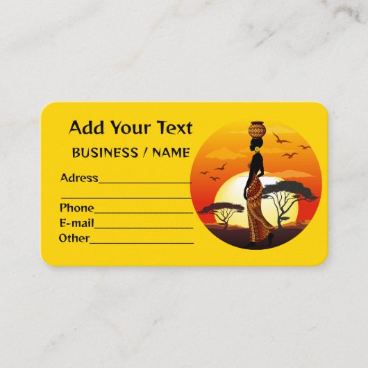 Afrikaanse mooie vrouw silhouet op Afrikaanse zonn Visitekaartje (Voorkant)