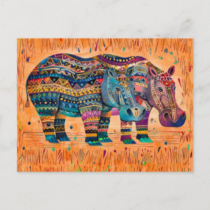 Afrikaanse nijlpaarden met stampatroon schilderij feestdagenkaart
