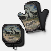 Afrikaanse olifant art print ovenwant & pannenlap set (Voorkant / Achterkant)