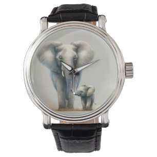 Afrikaanse olifant en Baby in Waterverf Horloge