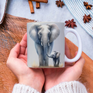 Afrikaanse olifant en Baby in Waterverf Koffiemok