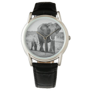 Afrikaanse olifant en kalveren   Kenia, Afrika Horloge