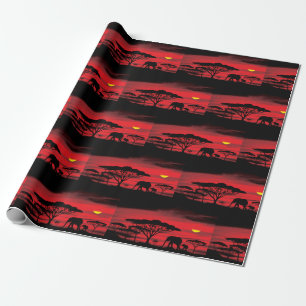 Afrikaanse olifant en Serengeti Red Sun set Cadeaupapier