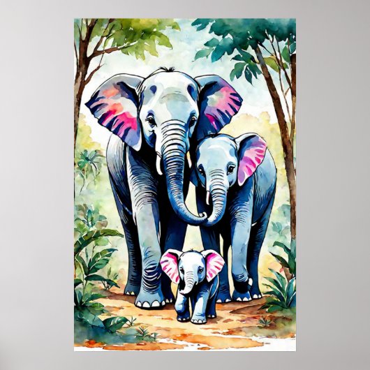 Afrikaanse olifant familie kunst, kleurrijke wilde poster (Voorkant)