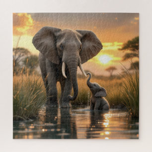 Afrikaanse olifant met haar Baby kalf Legpuzzel