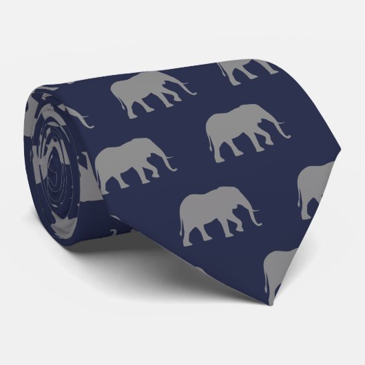 Afrikaanse olifant Silhouettes Pattern Blue en Gre Stropdas (Opgerold)